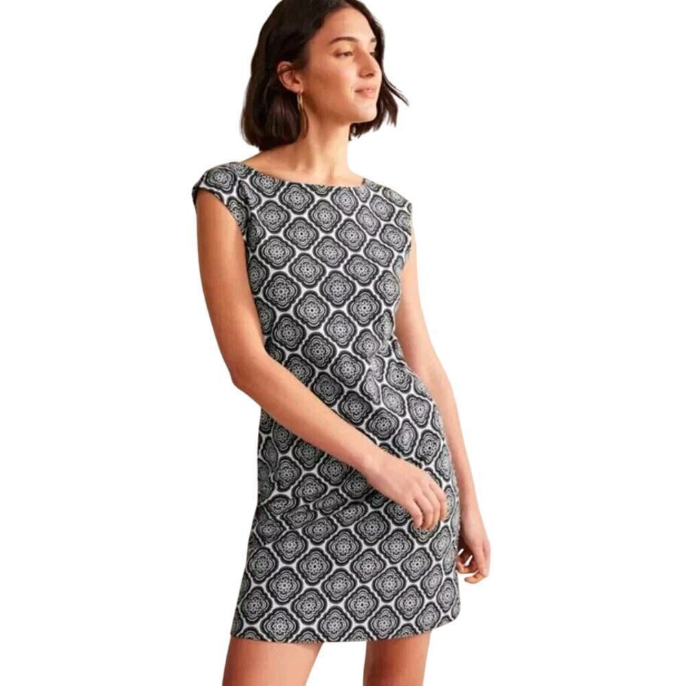 Boden Womens 10 Sleeveless Jersey Shift Dress Black Botanic Blush Art To Wear